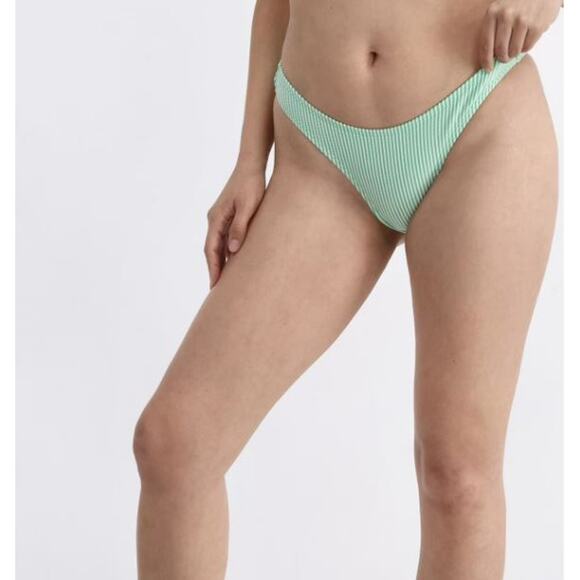 NEW NoBO No Boundaries Green/White Striped Cheeky High Leg Swim Bottoms Large - Picture 2 of 3